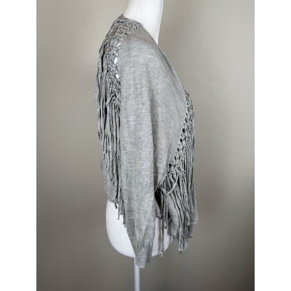 Rebecca Taylor Light Gray Fringe Knit Crochet Cardigan western Sweater Sz S - Picture 3 of 6